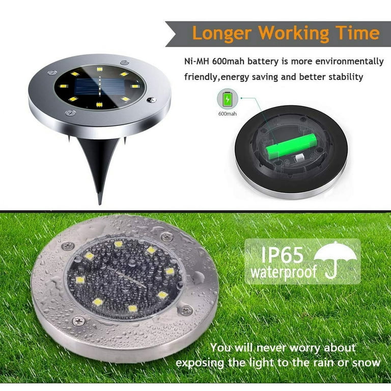 Solar Ground Lights, 8 LED Solar Disk Lights Outdoor Waterproof for Garden Yard Patio Pathway Lawn Driveway Walkway- White (8 Pack) Solar Ground Lights, 8 LED Solar Disk Lights Outdoor Waterproof for Garden Yard Patio Pathway Lawn Driveway Walkway- White (8 Pack)