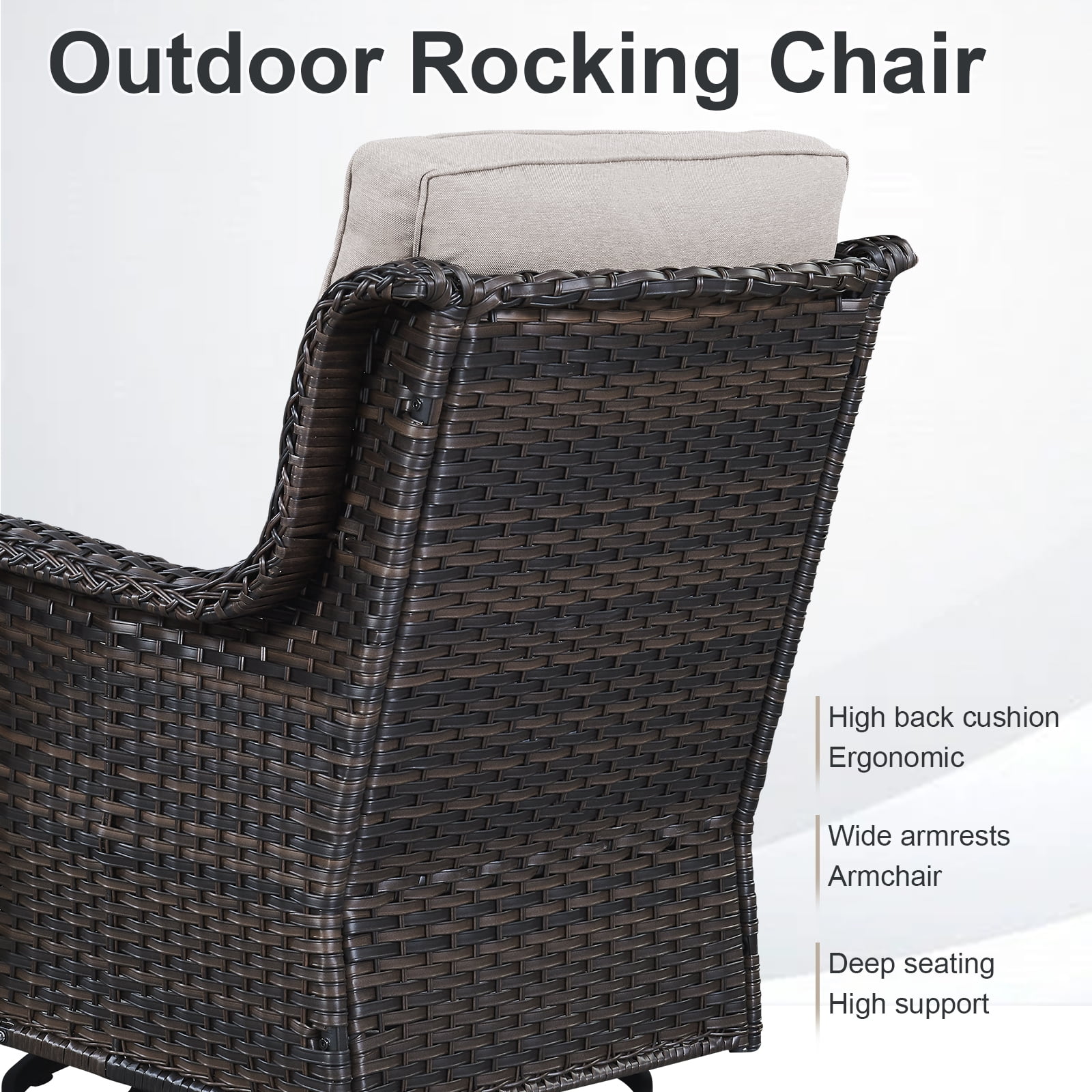 OPOHORO Swivel Outdoor Chair Set of 4 with 30" Propane Fire Pit Table, Patio Furniture Set with Firepit Brown Wicker High Back Patio Swivel Chairs for Garden Balcony Porch - Brown/Beige