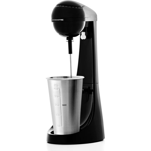 OVENTE Classic Milkshake Maker Machine with 2 Speed Setting, Safety Lock & 15.2 Ounce Stainless Steel Mixing Cup & Rod Electric Drink Mixer Ideal for Malted Milk, Protein Shakes & More, Black MS2070B