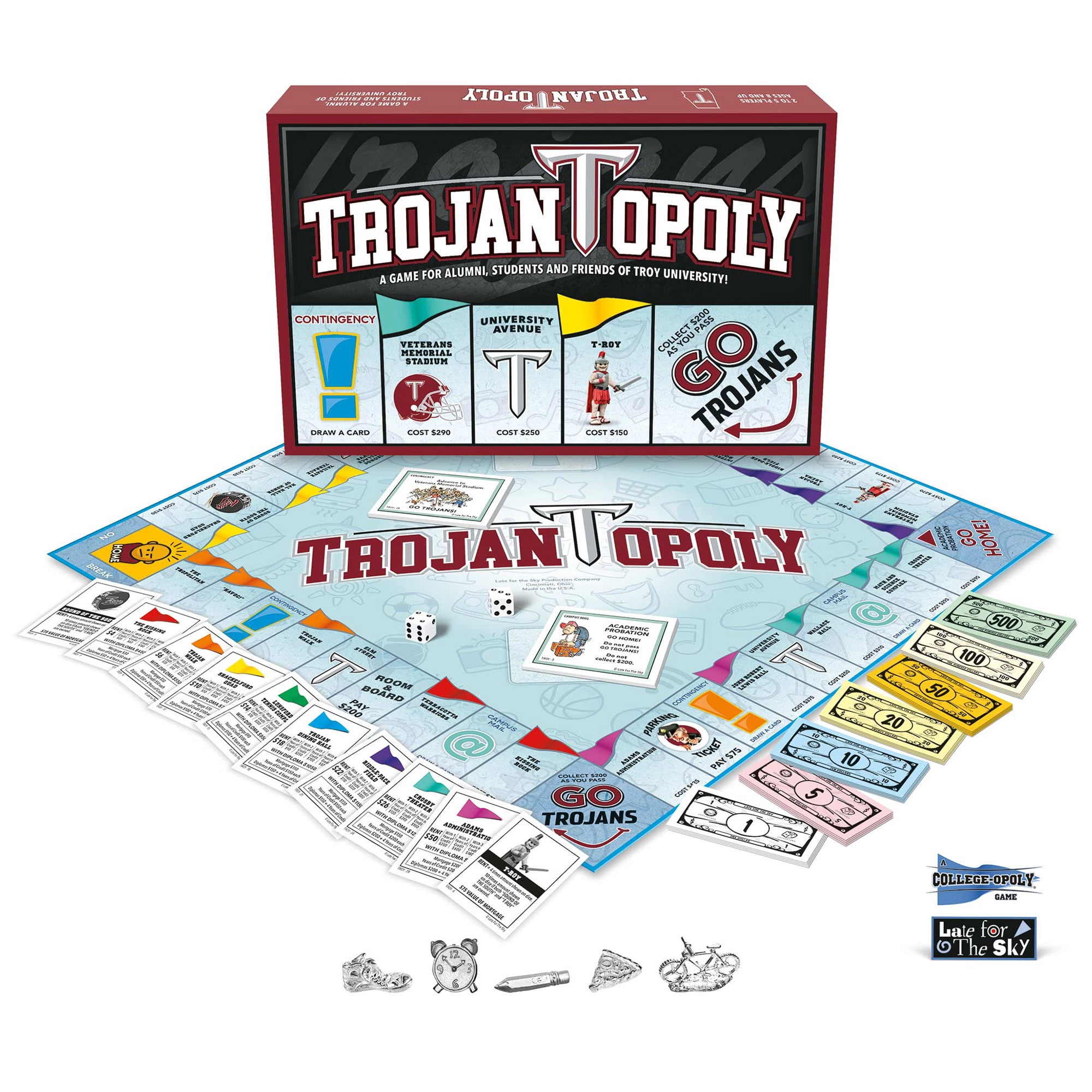 Late For The Sky: Trojan-Opoly - Troy University Themed Family Board Game, Opoly-Style Game, Traditional Play Or 1 Hr Version, Ages 8+, 2-6 Players