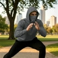 thumbnail image 5 of Men's Mask Thermal Hoodie Long Sleeve Solid Face Cover Warmer Pullover Top for Outdoor Dark Gray M, 5 of 9