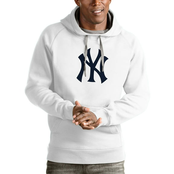 Men's Antigua White New York Yankees Victory Pullover Team Logo Hoodie
