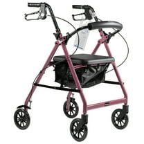 Dynarex DynaGo Quad Rollator, 6" Wheels, Padded Seat, Backrest, Storage Pouch with an Aluminum Durable Frame, 300 Lb. Weight Capacity, 1 Rollator, Pink