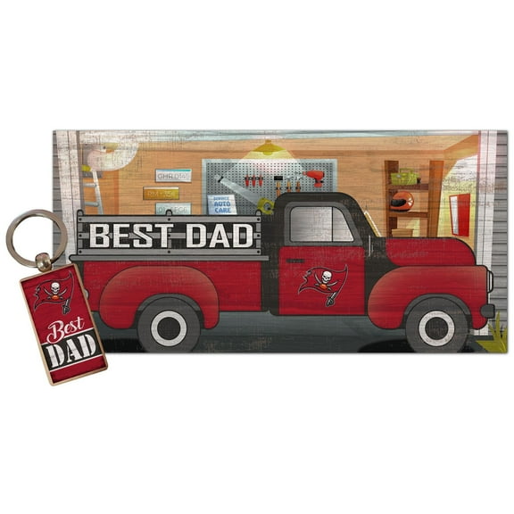Tampa Bay Buccaneers 6'' x 12'' Best Dad Truck Sign & Key Chain Bundle