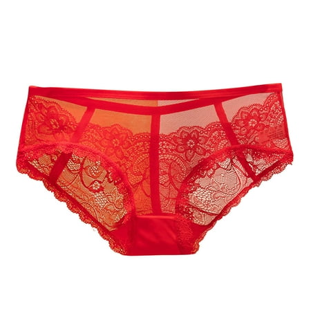 QYZEU Womens Panties Briefs Solid Color Strappy Breifs for Women Front Butterfly Lace Crotch Women Underwear Comfortable Breathable Bikini Underwear Red M