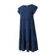 thumbnail image 4 of Lucakuins Mujeres Casual Plisado Vestido Corto, Adultos Primavera Color Sólido Cuello Redondo Manga Corta Mini Vestido Lucakuins moda, 4 of 9