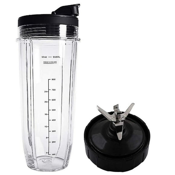 Lid And 32oz Cup And 7 Fins Blade For Compatible For Ninja Auto Iq 1000w Blender Accessories Bl482