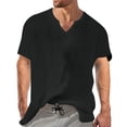 thumbnail image 2 of Cotton Linen T Shirts for Man 2026 Summer Casual Lightweight Relaxed Fit Short Sleeve V Neck Beach Shirt, 2 of 4