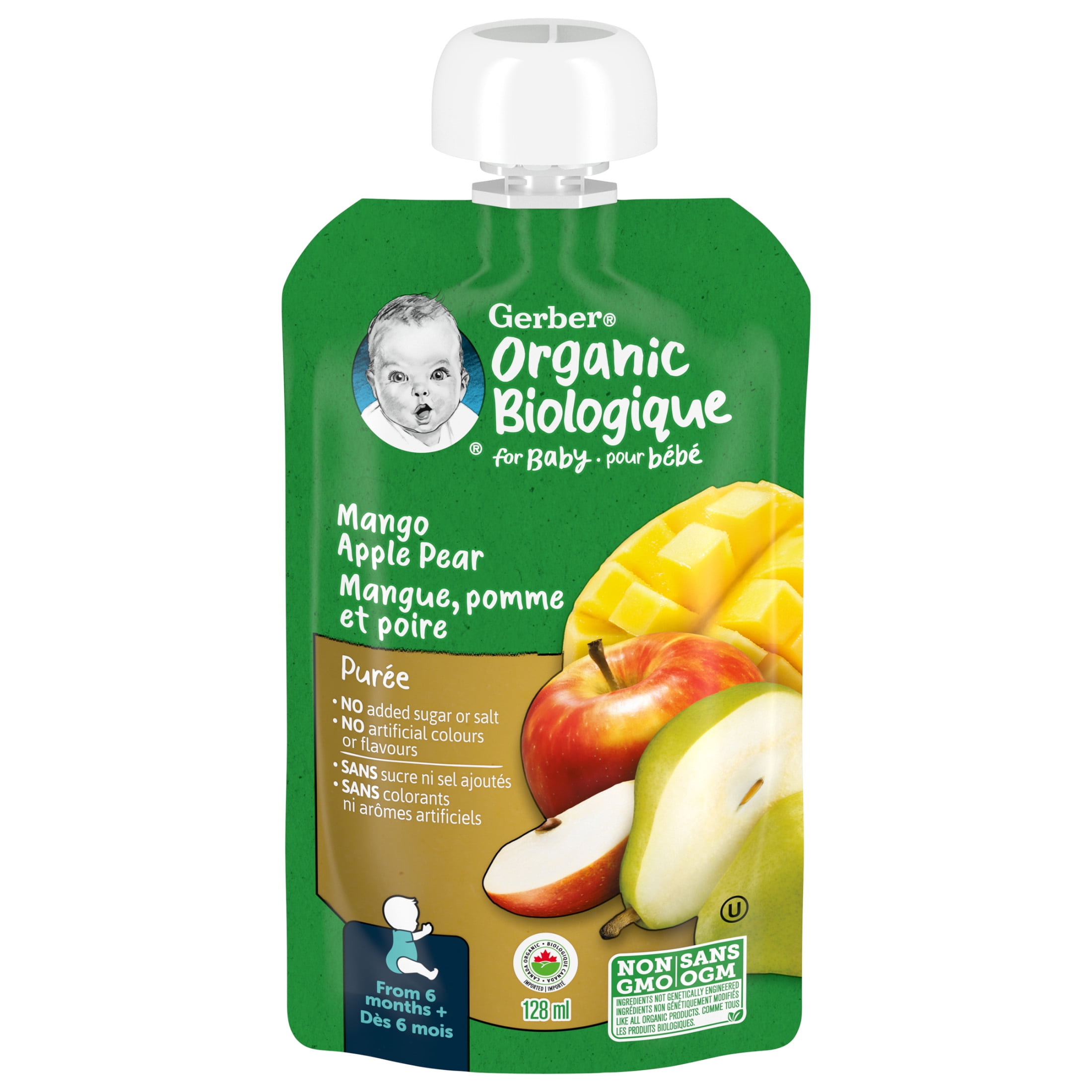 GERBER Organic Purée, Mango Apple Pear, Baby Food, 128 mL