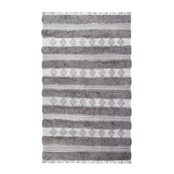 BNM Farmhouse Wool Geometric Rug, 4' x 6', Grey-Silver