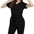 thumbnail image 4 of BiZtdJrK Jogger Scrub Sets for Woman Lightweight Athletic Nursing Uniform V Neck Short Sleeve Tops and Drawstring Pants 2 Piece Outfits with Pockets Birthday Gift Black S, 4 of 6