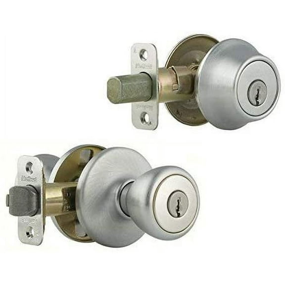 Kwikset 96900-252 Satin Chrome Adjustable Entry Knob With Single Cylinder Deadbolt 2 Piece Pack