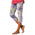 thumbnail image 2 of Sakmal Womens Pants Slim Leg Beach Pleated Cropped Leggings Leopard Print High Waisted 7/8th Purple Pants with Pockets, 2 of 5