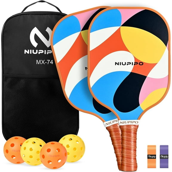 Pickleball Paddles Set of 2, Fiberglass Surface Pickleball Set, Lightweight Pickle Ball Rackets 2 Pack w/ 2 Indoor & 2 Outdoor Pickleball Balls and 1 Bag, Pickle Ball Paddle Set for Men, Women