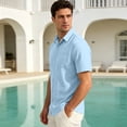 thumbnail image 6 of Uwinwear Mens Button Down Shirts Casual Lightweight Short Sleeve Solid Color Shirt Textured Linen Summer Beach Tops with Pocket,Light Blue,S, 6 of 8
