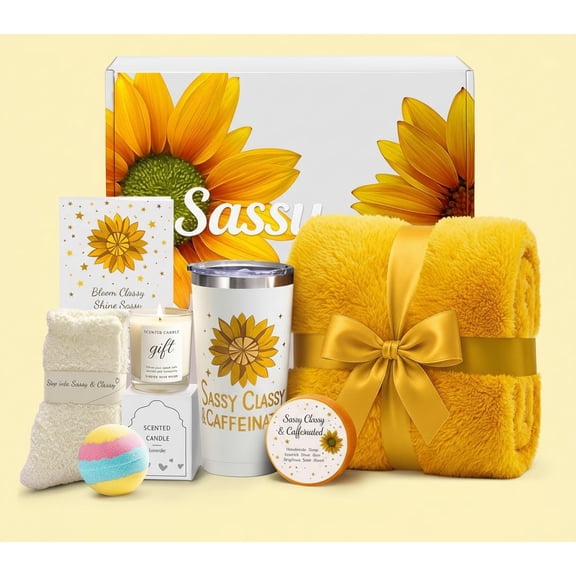 Christmas Sunflower Gift Set for Women - Birthday, Mother’s Day, Valentine's Day Gifts for Mom, Wife, Friends | Thoughtful Care Package - Cozy Blanket, Spa & Relaxation - Get Well Soon Baskets Gifts