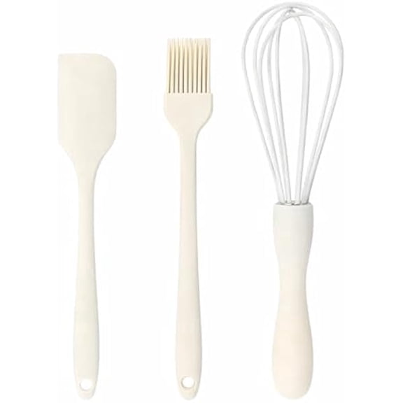 Mini Silicone Baking Utensils Set, 3-Piece Kitchen Tool Set with Spatula, Basting Brush & Whisk, Heat Resistant Non-Stick Cooking Tools for Baking, Mixing, Spreading