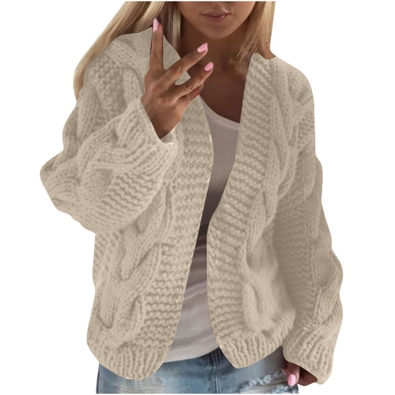 Hueook Chunky Knit Cardigans Sweaters for Women Thick Casual Long Sleeve Cardigan Sweater Jacket Khaki M