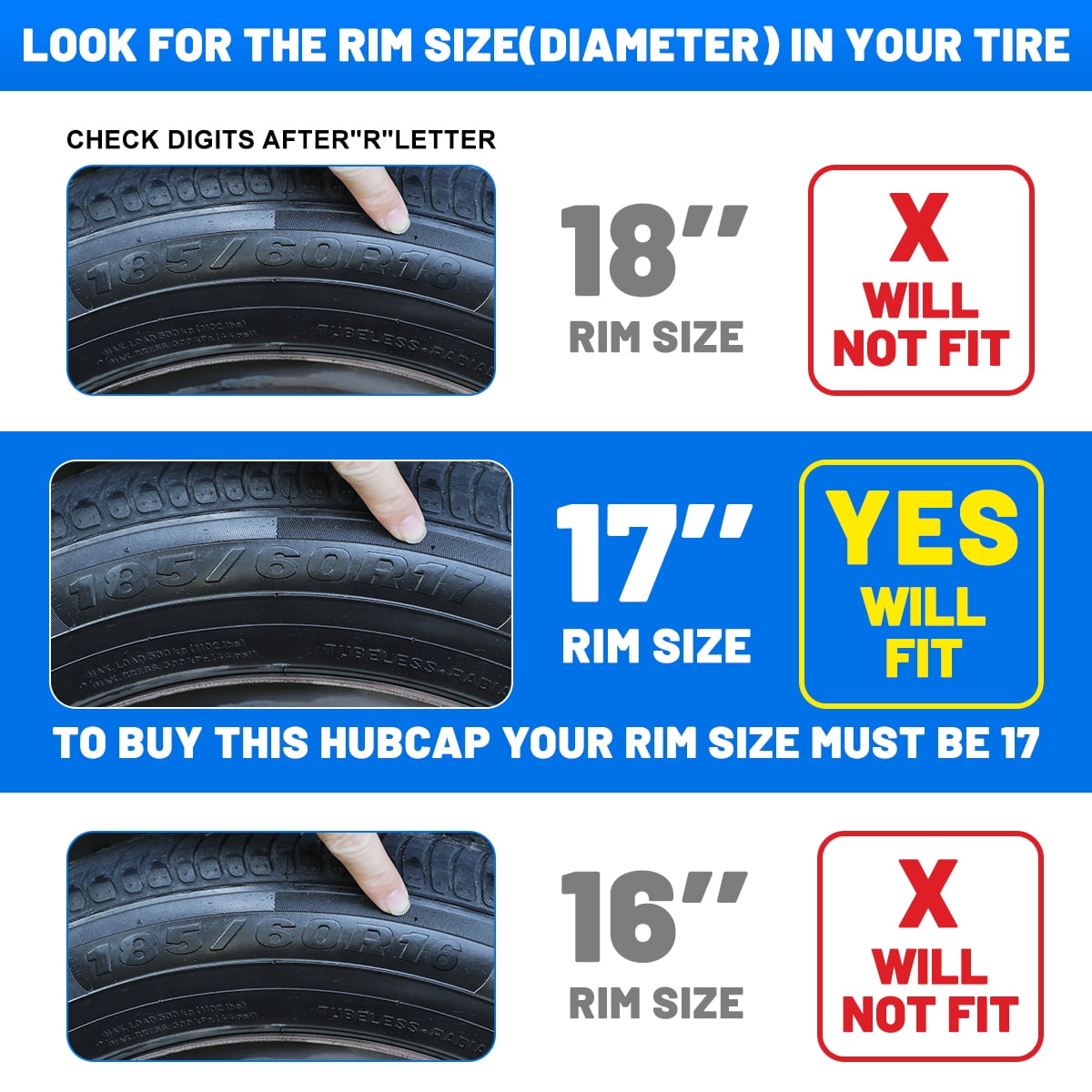 4Pcs Set 16" Universal Wheel Rim Cover Hubcaps Compatible with Steel Wheels Snap on Installation Fit R16 Tire-Black Lacquer& Blue Lacquer