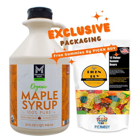 Organic 100% Pure Maple Syrup, 32 oz. (With Free Gummies By PICKN BUY)