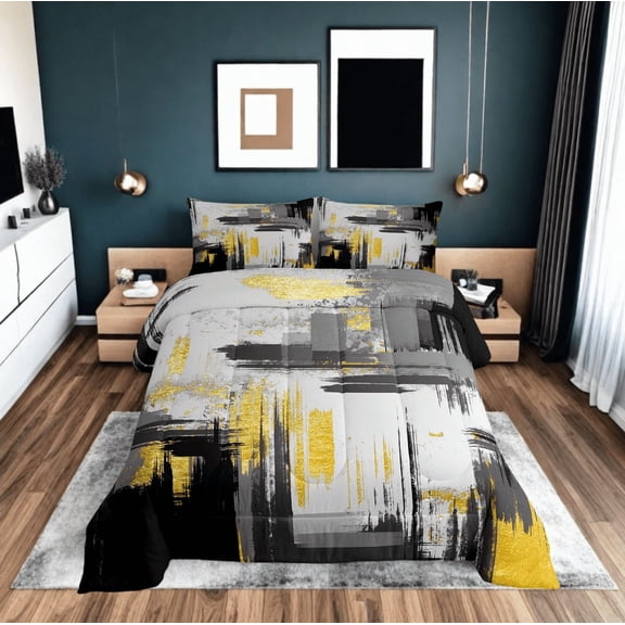 Erosebridal Teens Geometric Bedding Sets Twin with Comforter, Vintage Stripes Ombre Duvet Insert, Minimalst Decor, Reversible