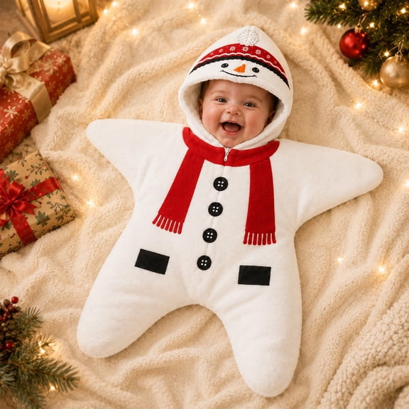 EnJoCho Baby Christmas Star Shaped Sleep Sack Hooded Zipper Closure Soft Fleece Warm Wearable Swaddle Blanket Winter Festive Outfit for Baby Boys Girls