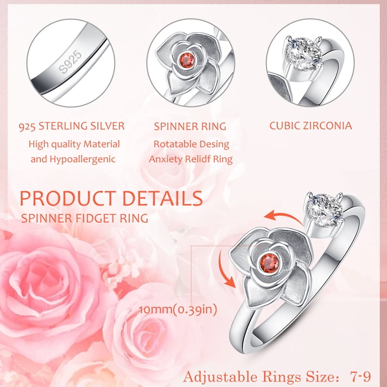 TANGPOET Rose Rings Sterling Silver Rings for Women Fidget Anxiety Rings Rose  Flower Spinner Ring Adjustable Fidget Ring - Walmart.com