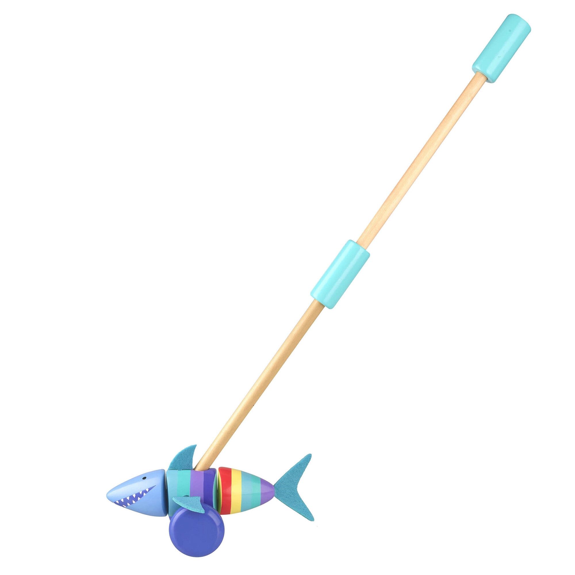 Orange Tree Toys: Push Along: Shark - Wooden Toy, Colorful Wheeled Character w/ Handle, Push & Pull, Encourage First Steps, Toddler & Kids, Ages 1+