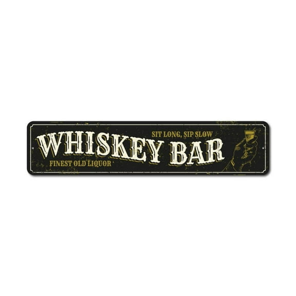 Old Whiskey Bar Novelty Decor, Metal Wall Sign - 4x18 Inches