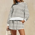 thumbnail image 6 of Bloomae 2 Piece Striped Sets for Women Casual Tracksuit Long Sleeve Crew Neck Pullover Sweatshirt Drawstring Elastic Waist Skirted Skorts Matching Set Lounge Wear Sweat Suit Coffee M, 6 of 7