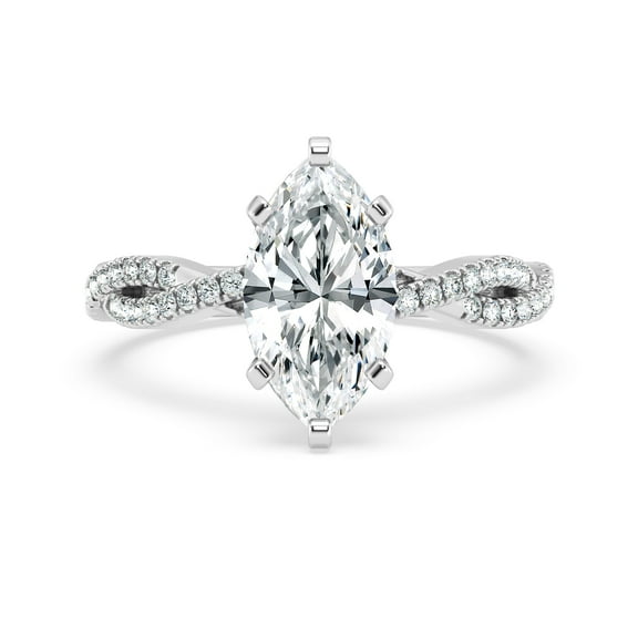 Empire Jewelry Twisted Solitaire Engagement Ring - 2.2 Ct Marquise Cut Moissanite - 14K White Gold Plated Wedding Jewelry - Stunning Design for Special Celebrations