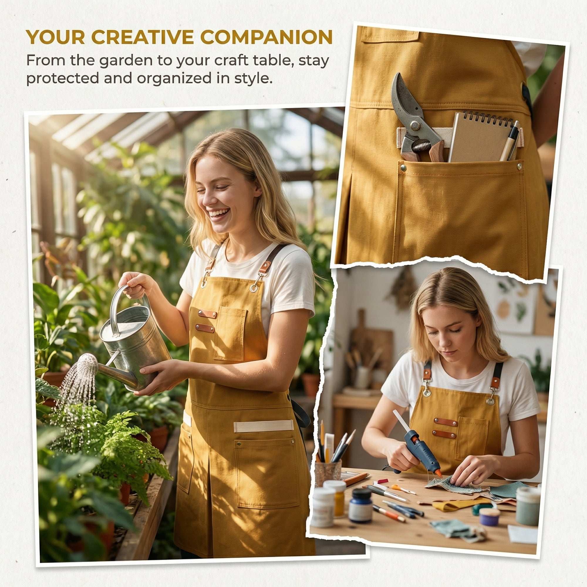 Unique Bargains Adjustable Long Waist Cooking Apron with Pockets for Kitchen Yellow
