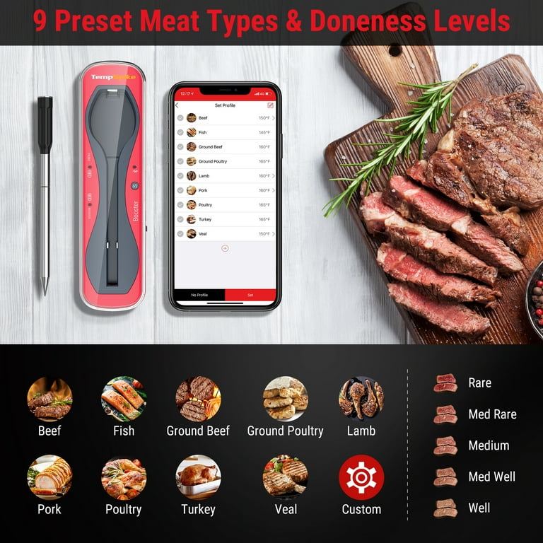 ThermoPro TempSpike 500ft Truly Wireless Meat Thermometer, Bluetooth Meat Thermometer for Grilling and Smoking, Meat Thermometer Wireless for BBQ