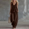 thumbnail image 2 of Busydd 2 Piece Sets for Women Sleeveless V Neck Tops and Wide Leg Pants Comfy Casual Solid Color Lounge Sets S, 2 of 7