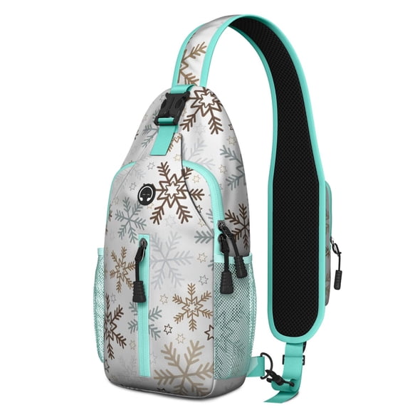 Sling Backpack,Light Christmas Snowflake Pattern Crossbody Bag with Water Bottle Holder,Waterproof Sling Bag for Men/Women with Chest Phone Holder for Hiking,Travel