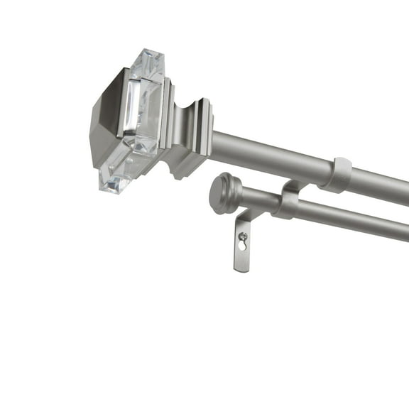 Exclusive Home Prism Double Curtain Rod and Finial Set, Matte Silver, 36"-72"