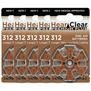 HearClear Size 312 Zinc Air 1.45V Hearing Aid Batteries Brown Tab (30 Pack)