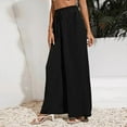thumbnail image 3 of QLEICOM Women's Wide Leg Pants Casual Trousers Straight Leg Drawstring Elastic High Waist Loose Comfy Trousers with Pockets Black M, US Size 6, 3 of 7