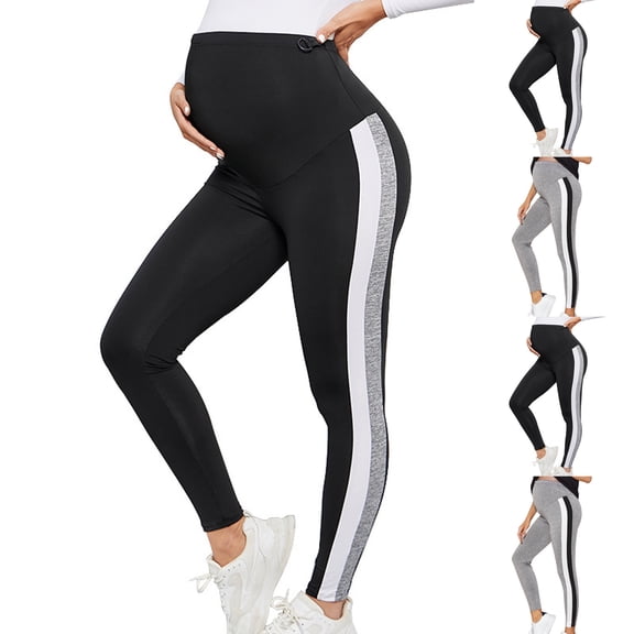 pstuiky Maternity Pants Yoga Pants High Waist Adjustable Black Color-Block Ankle Pants for Pregnant Women Stretch Tummy Support Maternity Clothes for Women