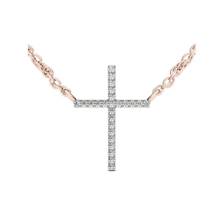- 1/10Ct TDW Diamond 10K Rose Gold Sideways Cross Nacklace