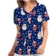 thumbnail image 2 of Blusa informal de manga corta con cuello en V para mujer a la moda navideña con bolsillos estampados para mujer Pompotops hkajfhjk457749, 2 of 6