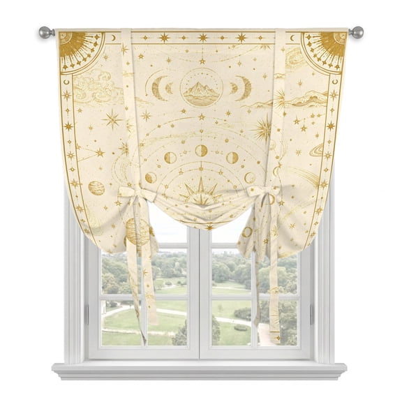 Golden Abstract Balloon Curtains for Windows, Bedroom Curtains 54 Inch Length, Mystical Moon Universe Planet Tie Up Curtains Panels Thermal Insulated Bathroom Curtains Window 42"x54"