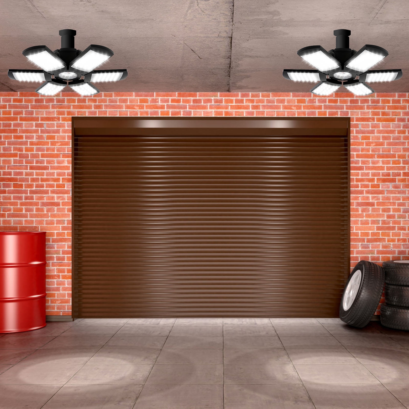 2Pcs ABS LED Garage Light Adjustable Brightness LED Garage Ceiling Light Foldable Ceiling Shop Lighting Lamp for Workshop