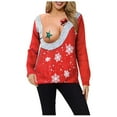 thumbnail image 1 of Pull de Noël pour Femmes Imprimé Graphique Mode Chandail en Molleton Col Rond Cardigan d'Hiver Manches Longues Fermeture Blouse Veste Mi-Longue Chandail à Capuchon Doux, 1 of 6