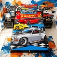thumbnail image 4 of Meiyoeat Cartoon Racing Car Twin Sheets 3pcs for Boys,Race Track Art Bedding,Blue Red,1 Fitted Sheet,1 Flat Sheet and 1 Pillowcase, 4 of 6