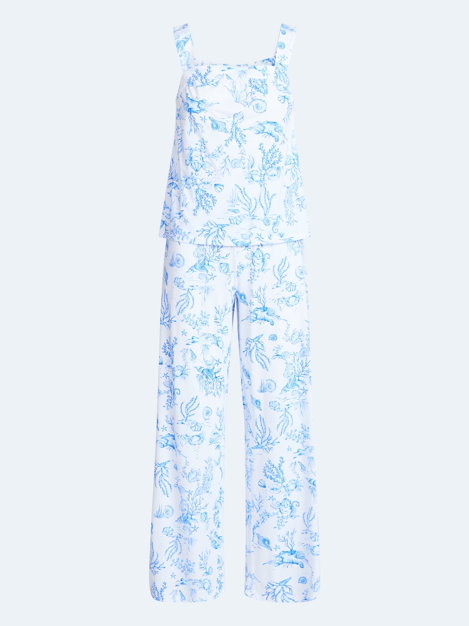 Joyspun Women's Wide Strap Cotton Tank Top and Pants Pajama Set, 2-Piece, Sizes XS-3X