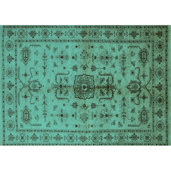 Ahgly Company Indoor Rectangle Oriental Turquoise Blue Traditional Area Rugs, 8' x 10'