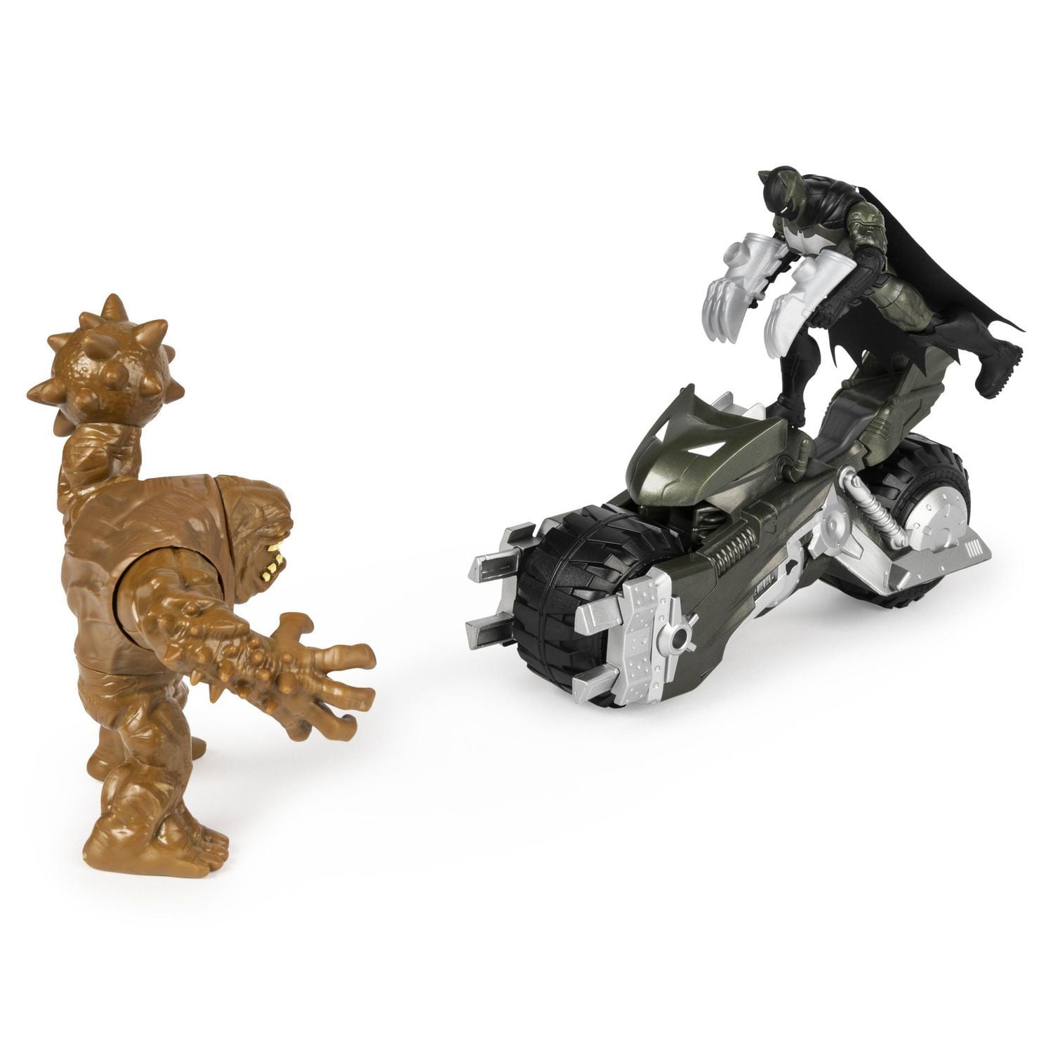 BATMAN, Véhicule Batmoto avec figurines articulées BATMAN et CLAYFACE exclusives de 10 cm