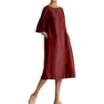 thumbnail image 2 of BUWTTER Dresses for Women Casual Loose Fit Midi Short Sleeve Linen Blend Summer Boho Versatile Tunic Everyday Wear Dress XXXXL, 2 of 4