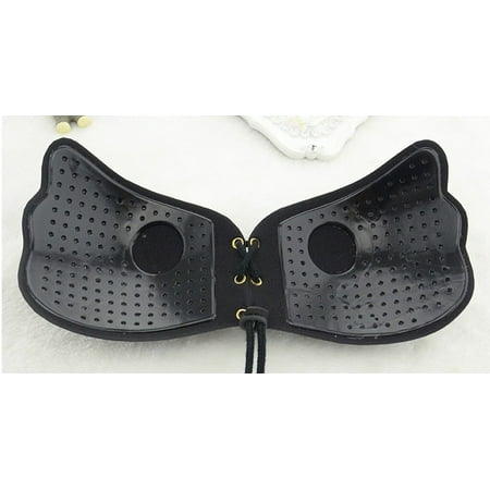 

ALSLIAO Plus Size Strap Push Up Silicone Invisible Bra Bra Black F
